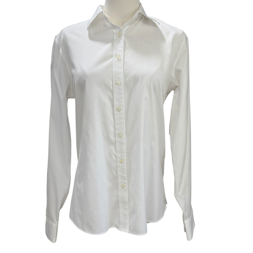 Lands End White Oxford Button Down Old Money Office Corporate Shirt Minimalist - Picture 5 of 8